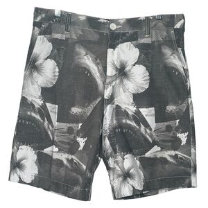 Billabong Men’s Flat Front Shorts Size 34 Gray White Shark Floral Print Pockets